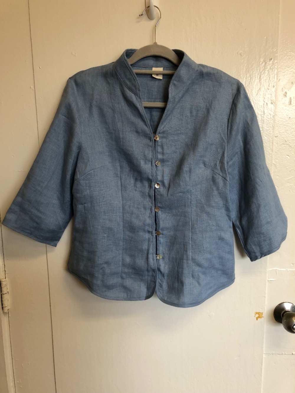 Lintico 100% linen Amelia tailored jacket top Mandarin collar shacket minimalist - Picture 2 of 10